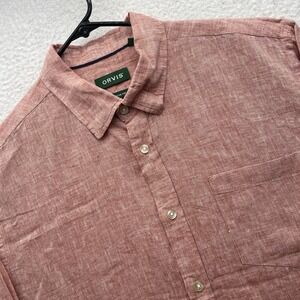 Orvis Button Down Shirt Mens XL 100% Linen Classic Fit Red Chambray Long Sleeve